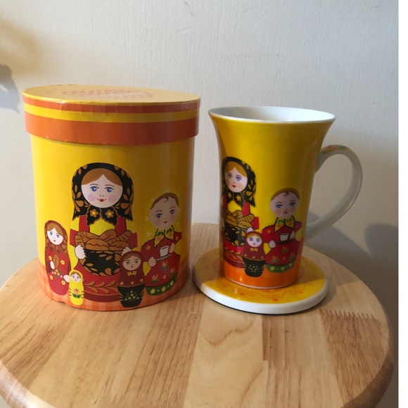 Vintage Matryoshka Russian dolls mug and coaster NWT - Picture 8 of 9